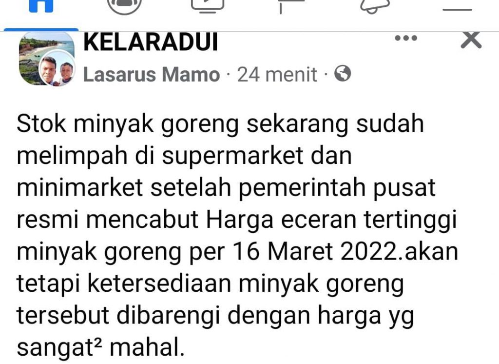 Harga Minyak Goreng Naik, Masyarakat Sabu Raijua Mengeluh