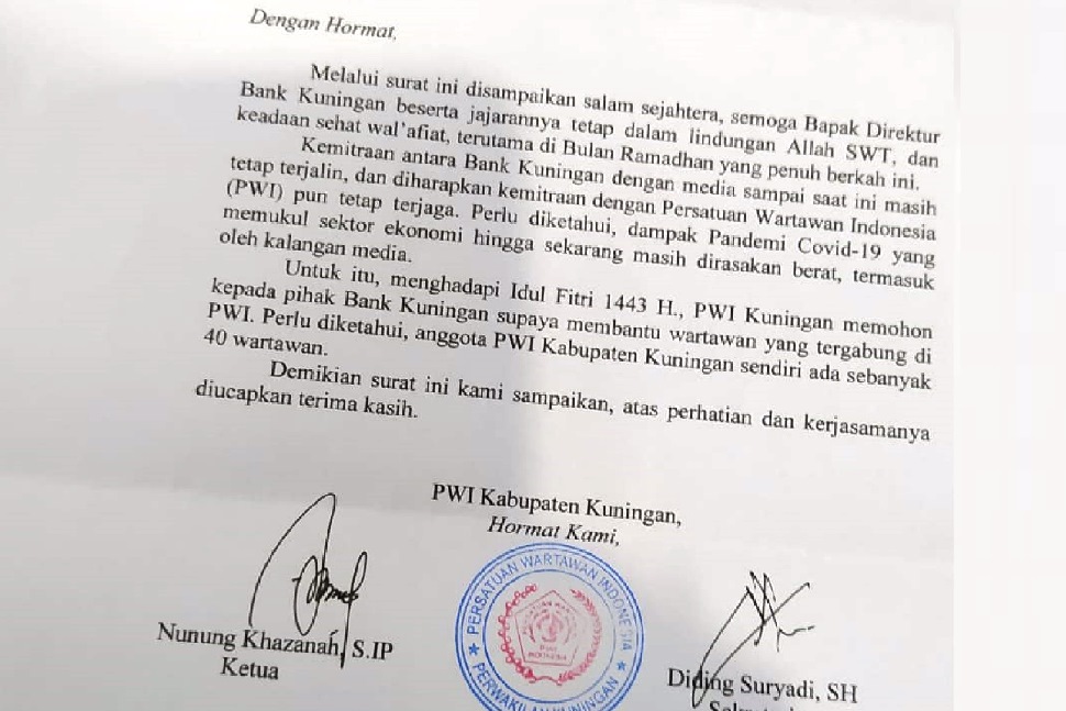 Surat Permohonan Idul Fitri PWI Kuningan, Ketua Harian PPWI Danny Siagian Angkat Bicara
