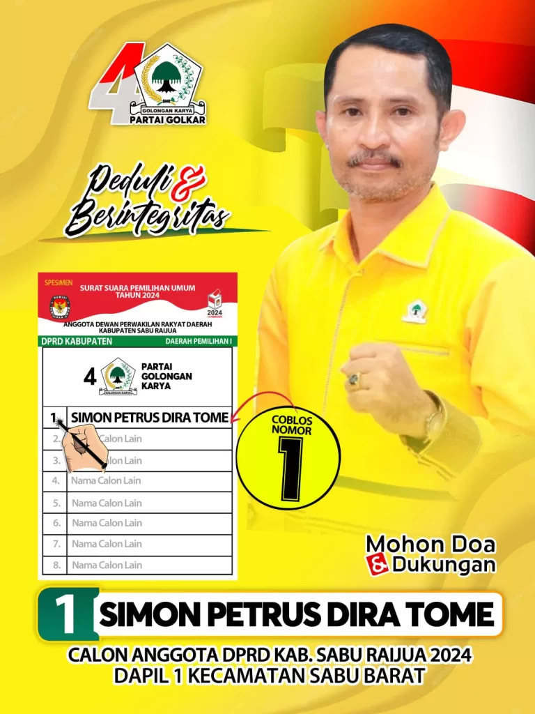 Simon Petrus Dira Tome, Calon anggota DPRD Sabu Raijua dari Partai Golkar dengan Nomor Urut 1