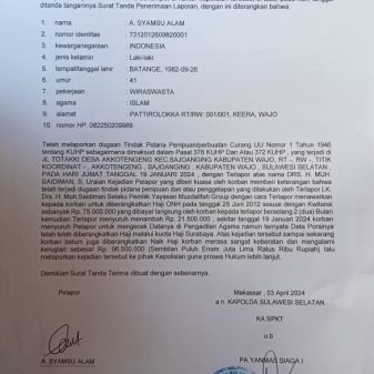 Korban Penipuan Dana Haji di Wajo Resmi di Laporkan ke Polda Sulsel
