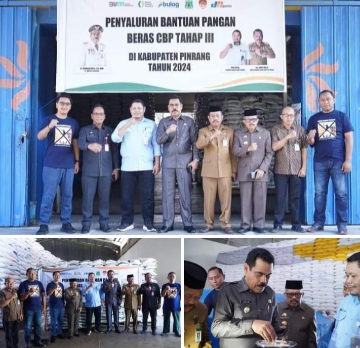 Pj Bupati Pinrang Dan Kepala Bulog Lepas Bantuan Pangan Beras CBP