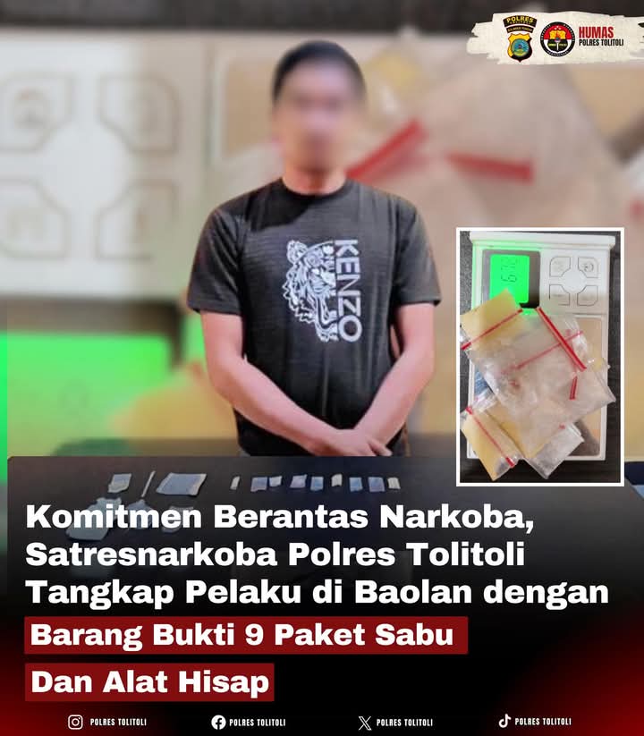 Satreskoba Polres Tolitoli Tangkap Seorang Terduga Pengedar 9 Paket Sabu