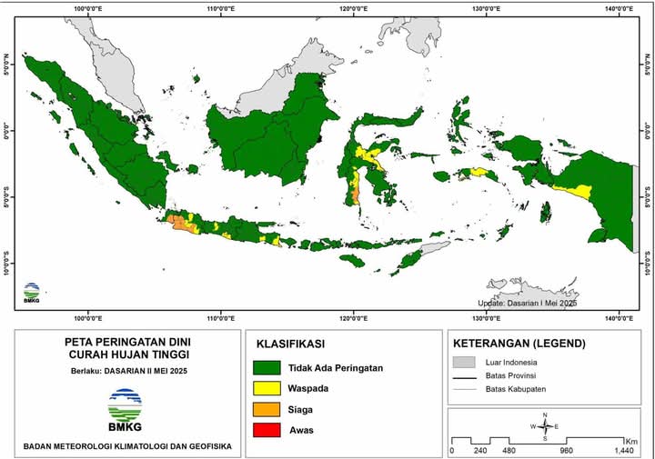 Peringatan Curah Hujan Tinggi 11-20 Mei 2025