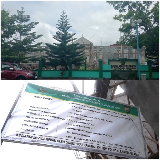 Salah Cetak Spanduk Atau Caplok Institusi, Proyek Rehabilitasi Kemenag Maros Dipertanyakan