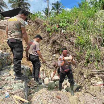 Aparat Gabungan Polres Tolitoli dan Brimob Percepat Pembangunan Jembatan Silondou