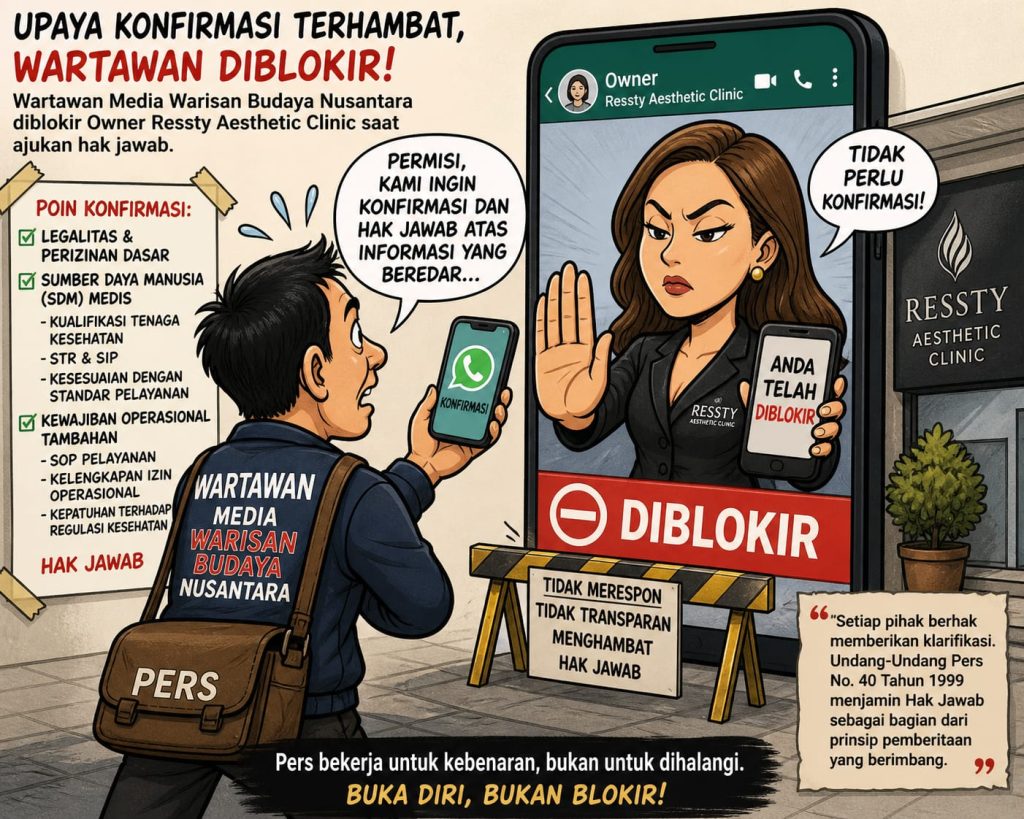 Upaya Konfirmasi Terhambat, Wartawan Media Warisan Budaya Nusantara Diblokir Owner Ressty Aesthetic Clinic