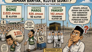 Bone 2.023 Jamaah Hanya 8 Kloter, Maros 626 Jamaah Masuk 10 Kloter: Data Pemberangkatan Haji Sulsel 2026 Tuai Tanda Tanya