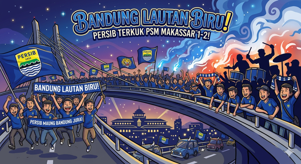 BANDUNG LAUTAN BIRU: Persib Tekuk PSM Makassar 1-2, Bobotoh Padati Jembatan Pasupati