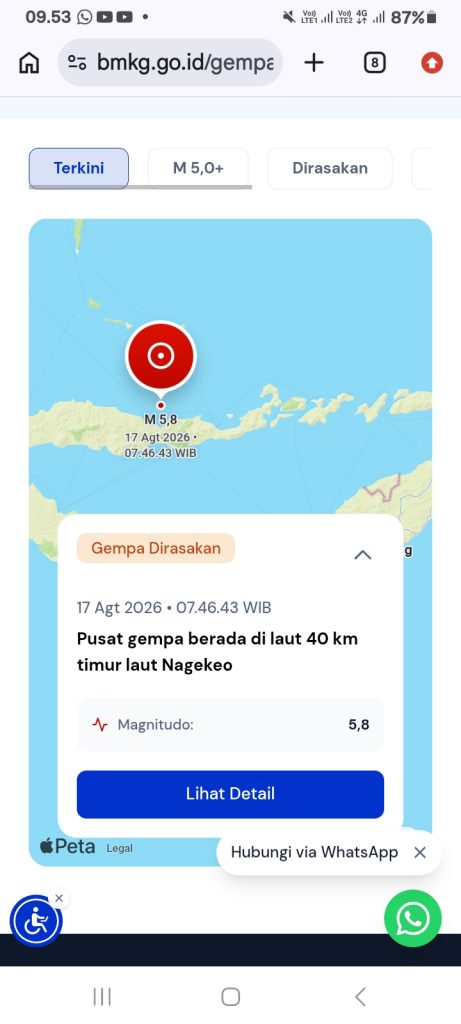 17 Agustus : Gempa Kembali Terjadi, Warga Mataloko Ngada Berhamburan Keluar Rumah