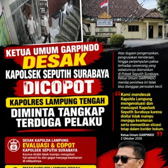 Ketua Umum GARPINDO Desak Kapolsek Seputih Surabaya Dicopot, Kapolres Lampung Tengah Diminta Tangkap Terduga Pelaku