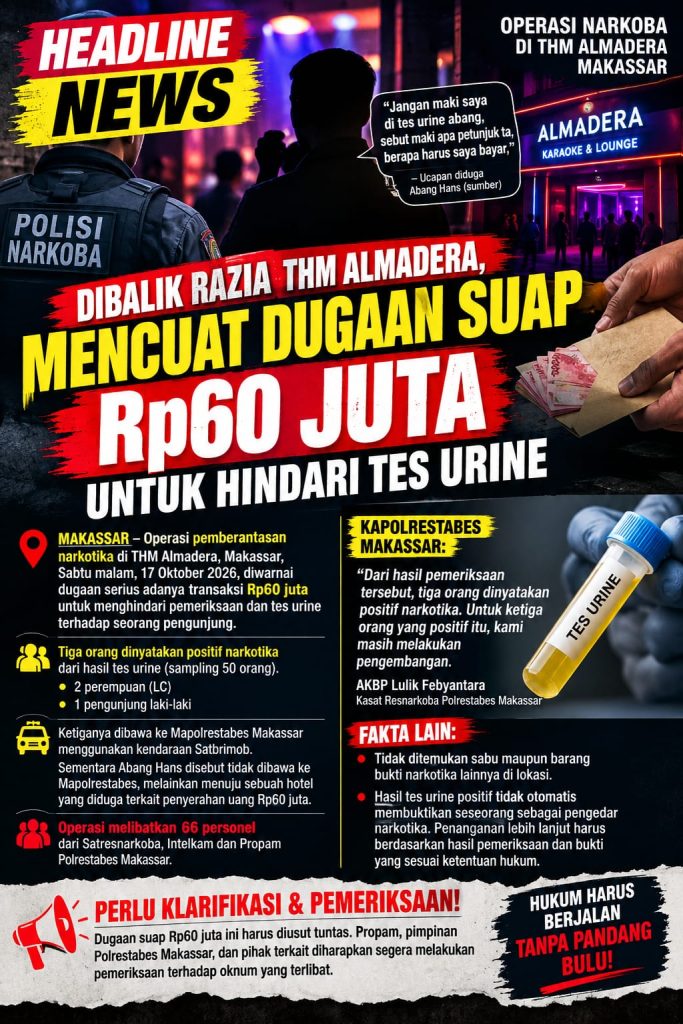 Di Balik Razia THM Almadera, Mencuat Dugaan Suap Rp60 Juta untuk Hindari Tes Urine, GARPINDO Desak Propam Turun Tangan