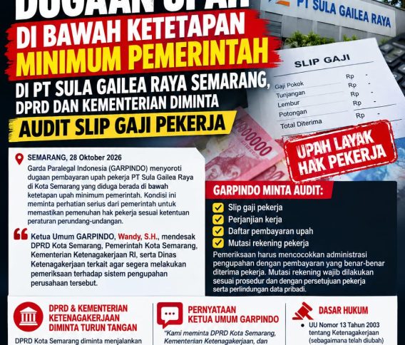 GARPINDO Soroti Dugaan Upah di Bawah Ketetapan Minimum Pemerintah di PT Sula Gailea Raya Semarang, DPRD dan Kementerian Diminta Audit Slip Gaji Pekerja
